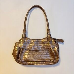 Maxx New York Crocodile Embossed Print Leather Shoulder Bag Purse Rose Gold